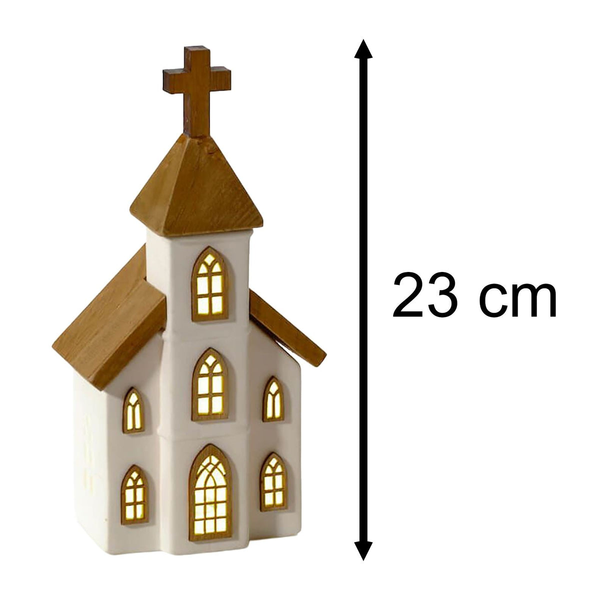 LED Ceramic Christmas Church | Light Up Ceramic & Wood Chapel Ornament - 23cm LED Light - Tophatter Daily Deals