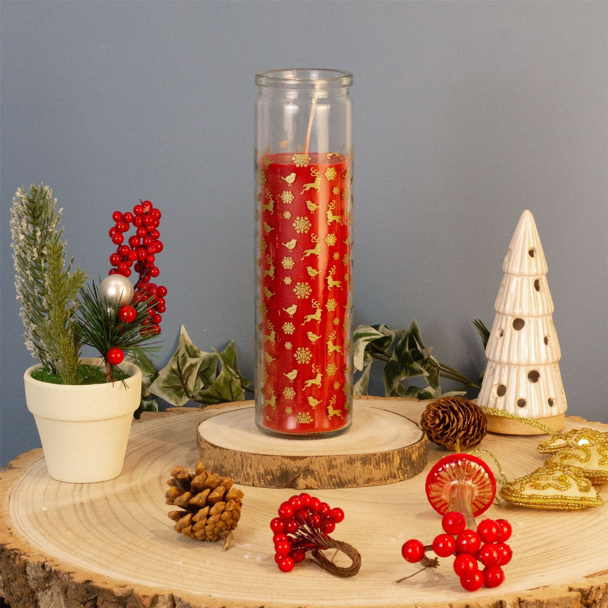 Christmas Advent Pillar Candle in Glass Jar | Traditional Christmas Candle 21cm Candle - Tophatter Daily Deals