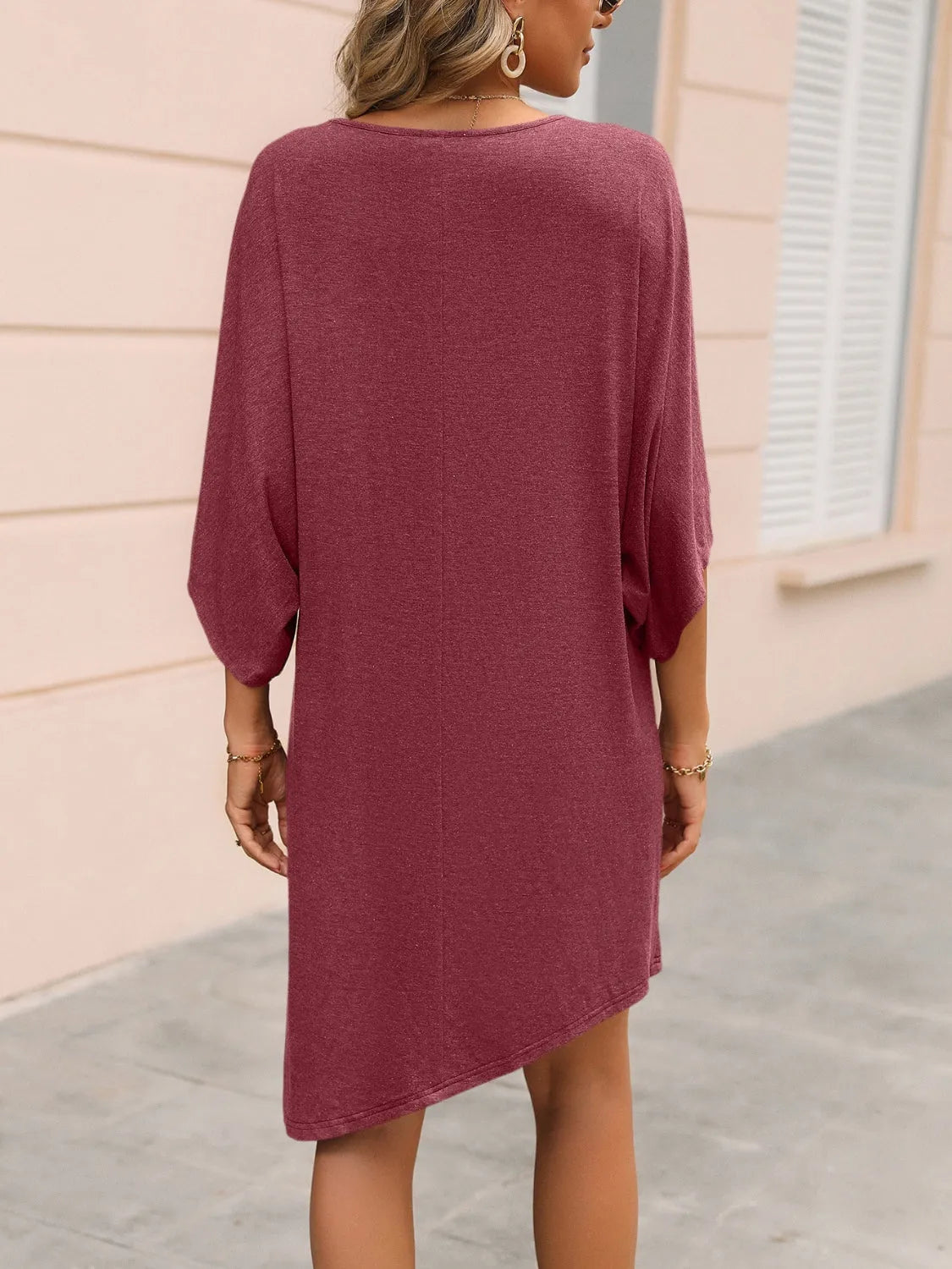 Round Neck Three-Quarter Sleeve Tee Dress Casual Dresses - Tophatter Daily Deals