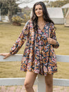 Floral Ruched V-Neck Long Sleeve Dress Casual Dresses - Tophatter Daily Deals