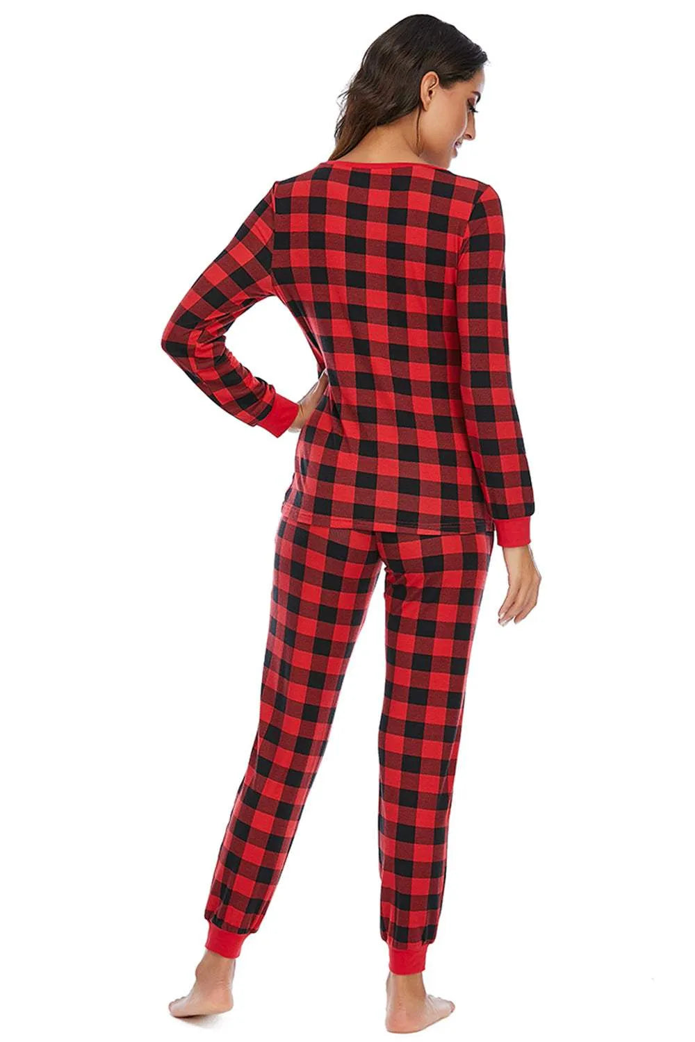 Plaid Round Neck Top and Pants Set Loungewear Sets - Tophatter Daily Deals