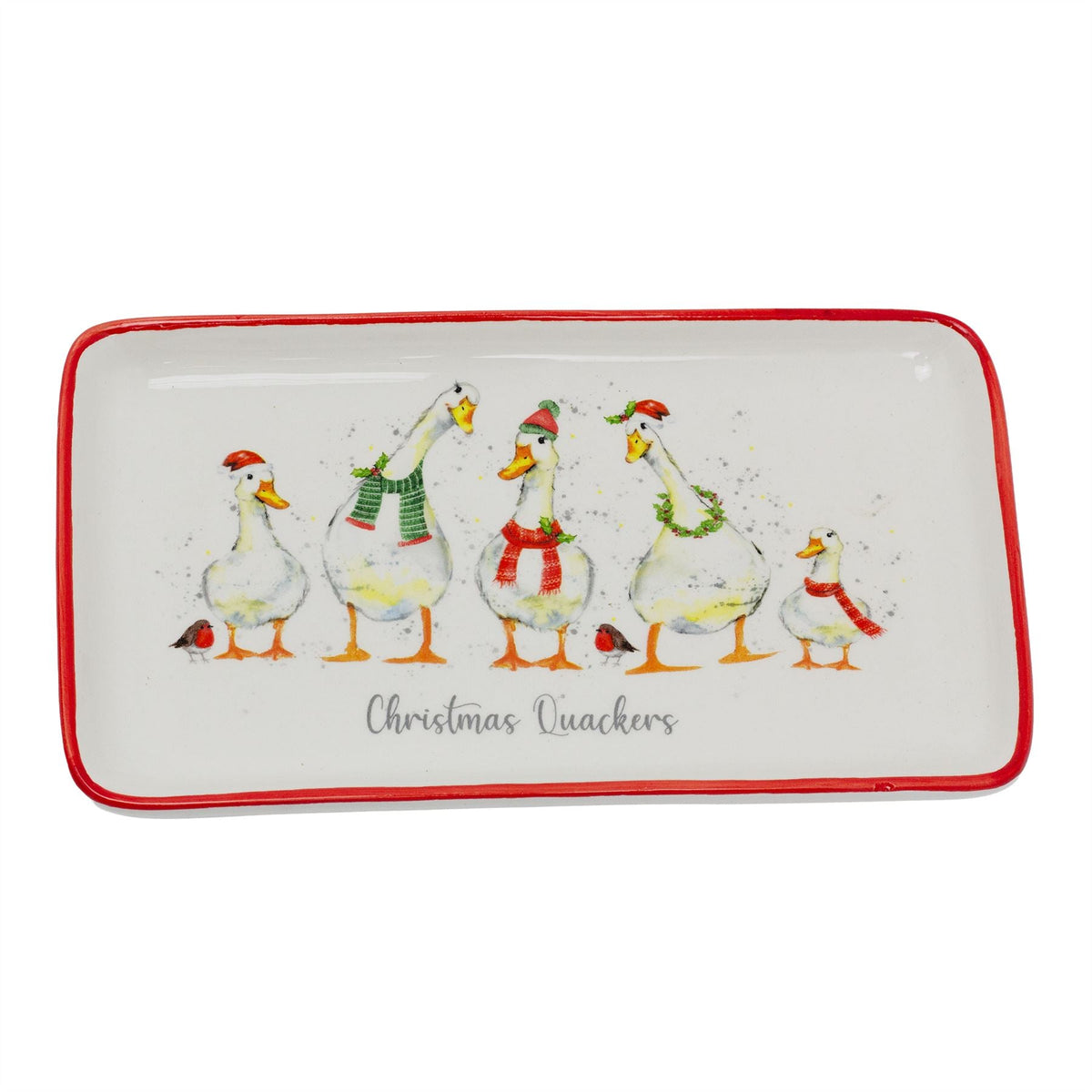 Christmas Quackers Ceramic Duck Plate | Festive Christmas Serving Dish 22x12cm Party Plates - Tophatter Daily Deals