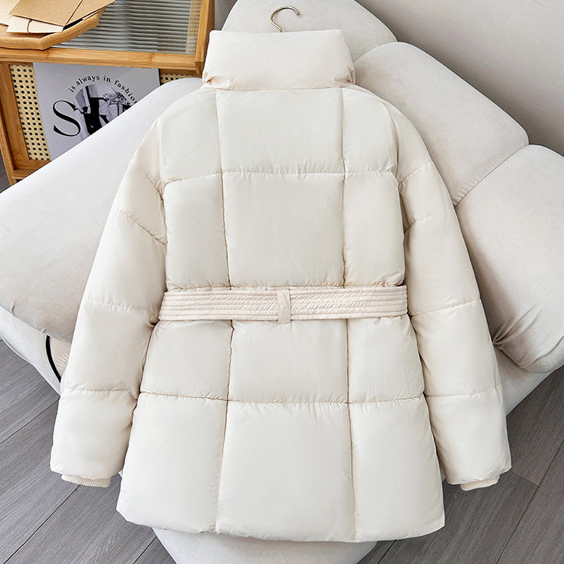 Warm Womens Puffer Coat - Belted Quilted Nylon Midthigh 3D Changing Face Moving Picture Frame - Tophatter Daily Deals