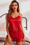 Satin Cami, Ruffle Hem Shorts Pajama Set Red Loungewear Sets - Tophatter Daily Deals