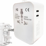 Universal Travel Adapter with Surge Protection, USB-A and Two USB-C Ports, White Electronics - Tophatter Daily Deals