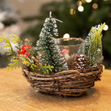 Christmas Tree Tealight Candle Holder | Pinecone & Toadstool Centrepiece - 12cm Candle Holder - Tophatter Daily Deals