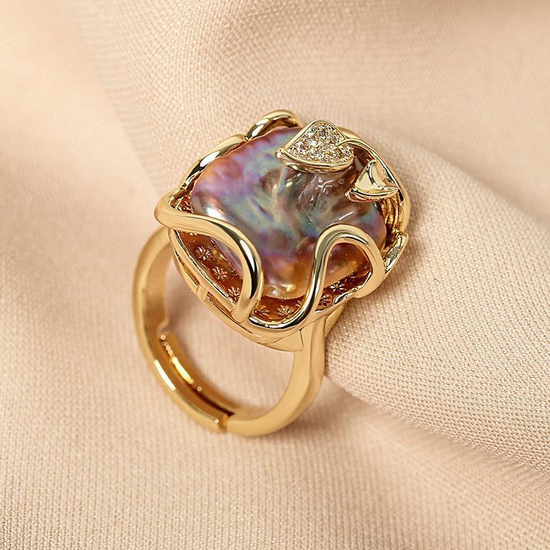 Baroque Three-piece Purple Special-shaped Pearl Necklace Ring 0 - Tophatter Daily Deals