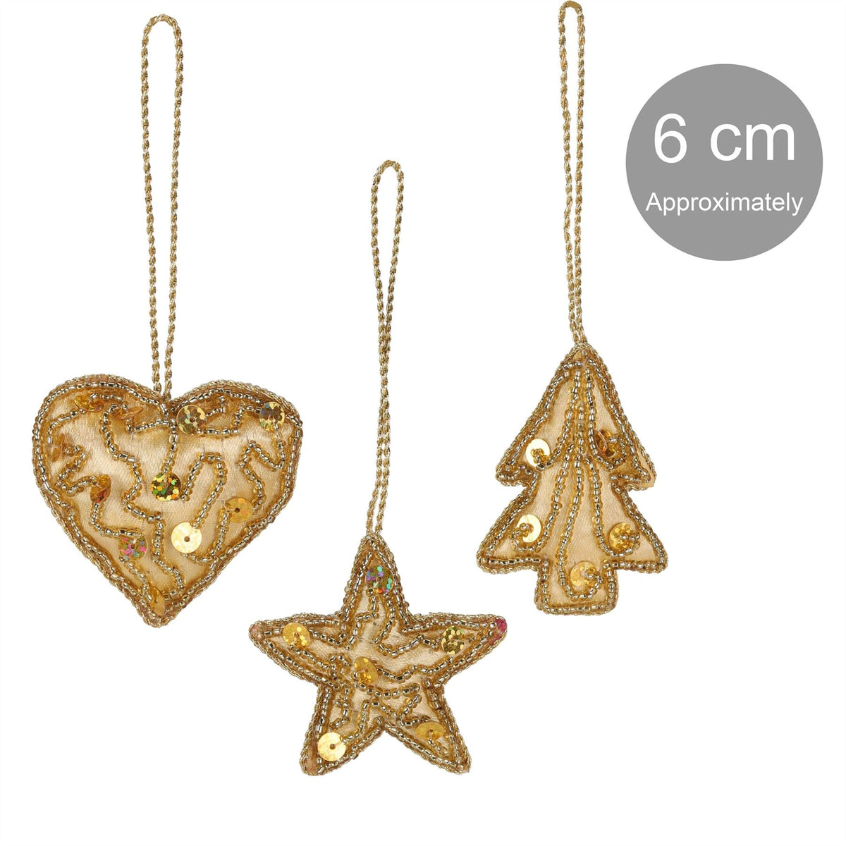 Set of 3 Christmas Tree Hanging Decorations | Gold Baubles Star Tree Heart Baubles - Tophatter Daily Deals
