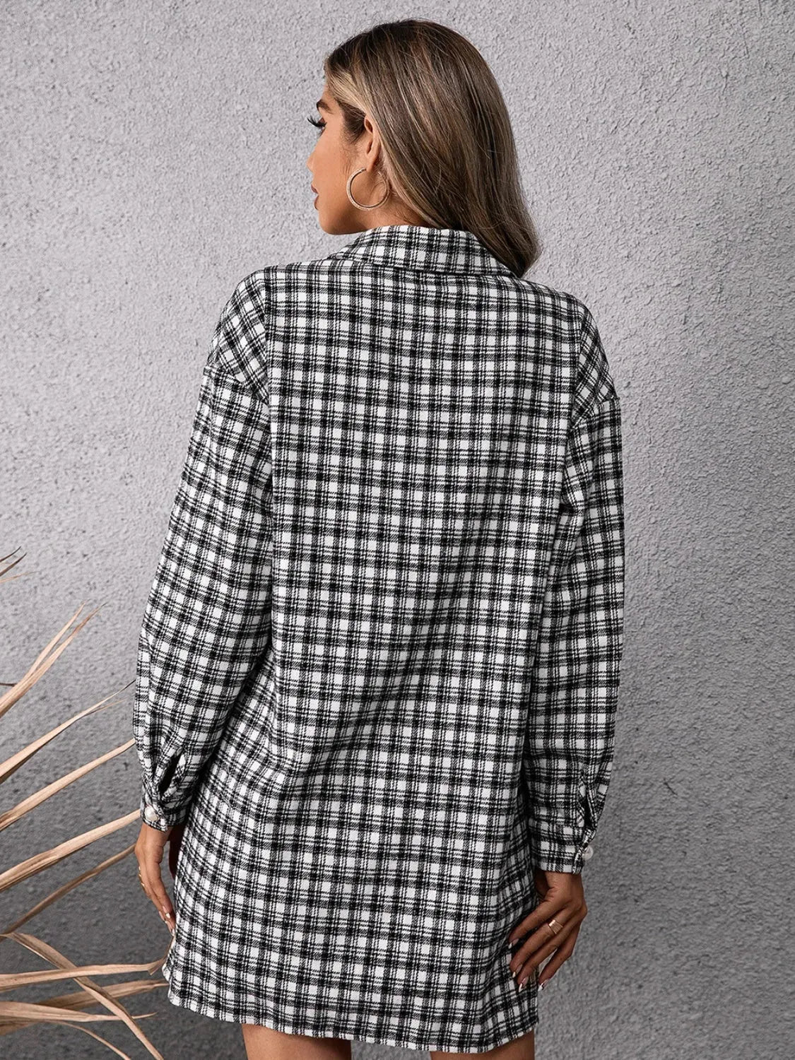 Pocketed Plaid Long Sleeve Mini Dress Casual Dresses - Tophatter Daily Deals