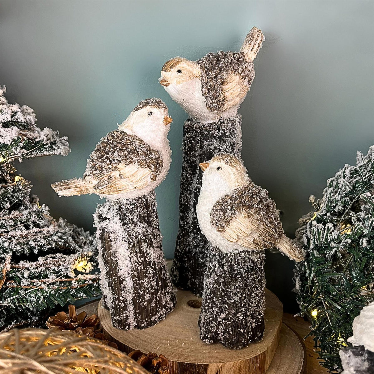 Festive 3 Piece Snowbird Christmas Ornament | Resin Winter Snow Christmas Decoration | Bird Statue Figurine Indoor Christmas Decorations Ornament - Tophatter Daily Deals