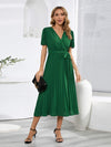 Pleated Surplice Tie Waist Midi Dress Casual Dresses - Tophatter Daily Deals