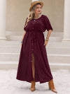 Plus Size Round Neck Half Sleeve Dress Burgundy Casual Dresses - Tophatter Daily Deals