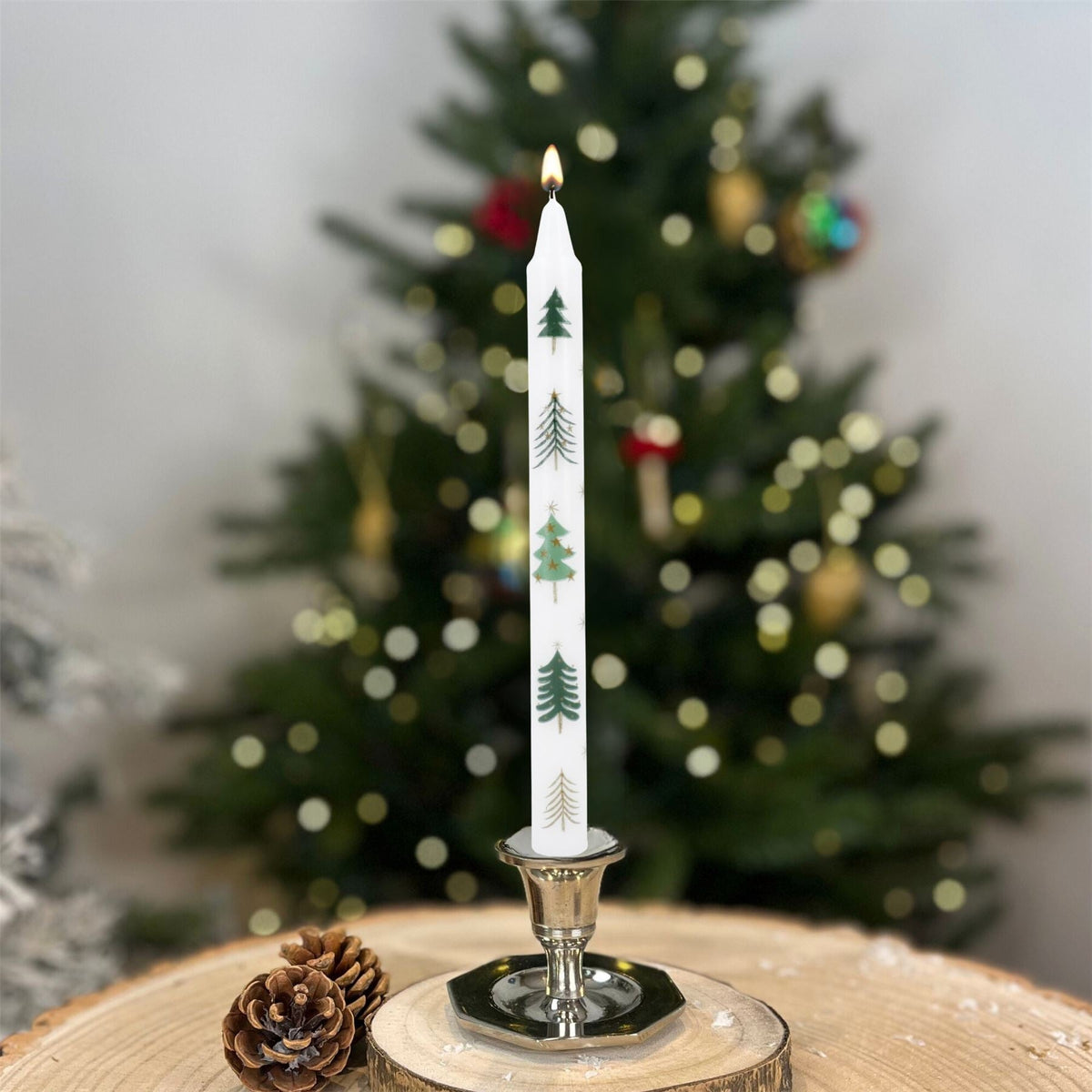 Christmas Tree Dinner Candle | Tall Unscented Taper Christmas Candle - 23cm Candle - Tophatter Daily Deals
