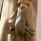 Waterproof Women’s Gloves - Slim Faux Leather, Lined Khaki One Size - Tophatter Daily Deals