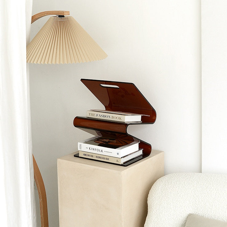 Acrylic Decorative Bookstand Retro W-shaped Storage Rack 0 - Tophatter Daily Deals
