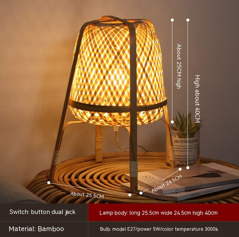 Bamboo Woven Decorative Table Lamp Creative Bedroom Bedside Lamp 0 - Tophatter Daily Deals