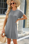 Heathered Round Neck Short Sleeve Dress Casual Dresses - Tophatter Daily Deals