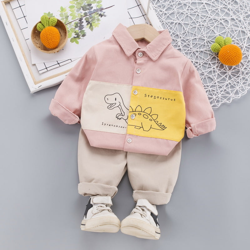 Boys' Lapel Collar Long Sleeve Shirt Pink 0 - Tophatter Daily Deals