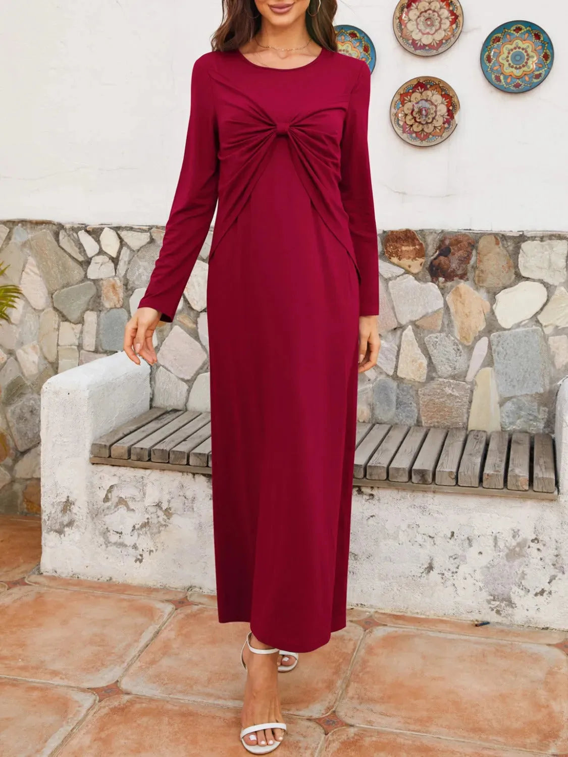 Twisted Round Neck Long Sleeve Dress Casual Dresses - Tophatter Daily Deals