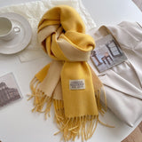 Warm Women Scarf - Reversible Fringed Cashmere Winter Yellow - Tophatter Daily Deals