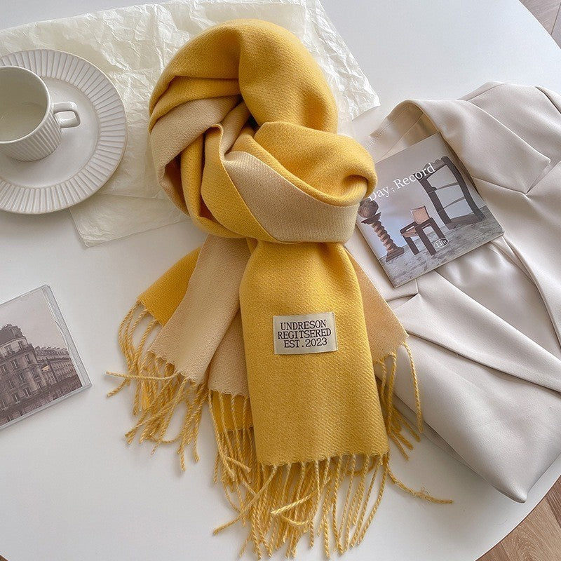 Warm Women Scarf - Reversible Fringed Cashmere Winter Yellow - Tophatter Daily Deals