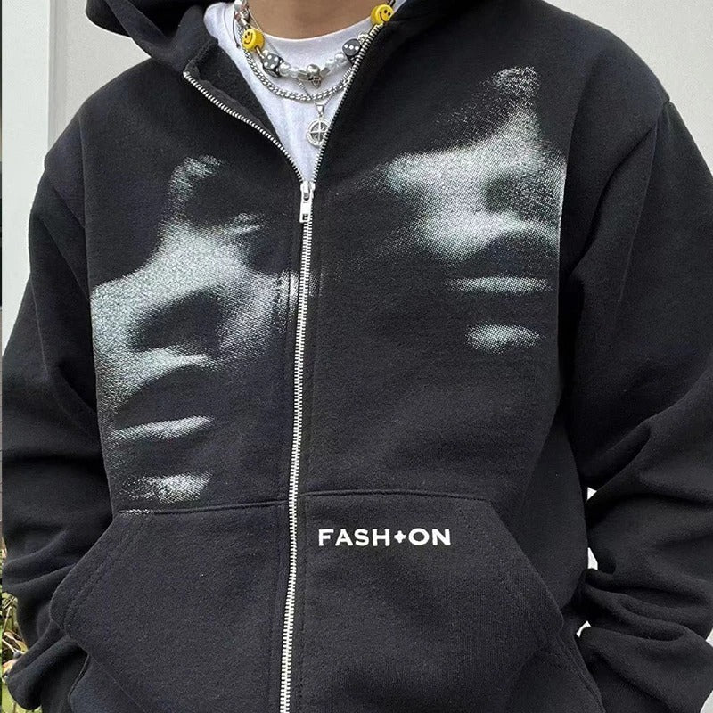Oversized Unisex Zip Hoodie - Boxy Zip Front, Cotton 3D Changing Face Moving Picture Frame - Tophatter Daily Deals