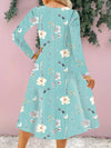 Floral Notched Long Sleeve Midi Dress Casual Dresses - Tophatter Daily Deals