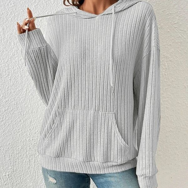 Soft Relaxed Women's Hooded Pullover - Ribbed Knit, Casual Gray 3D Changing Face Moving Picture Frame - Tophatter Daily Deals