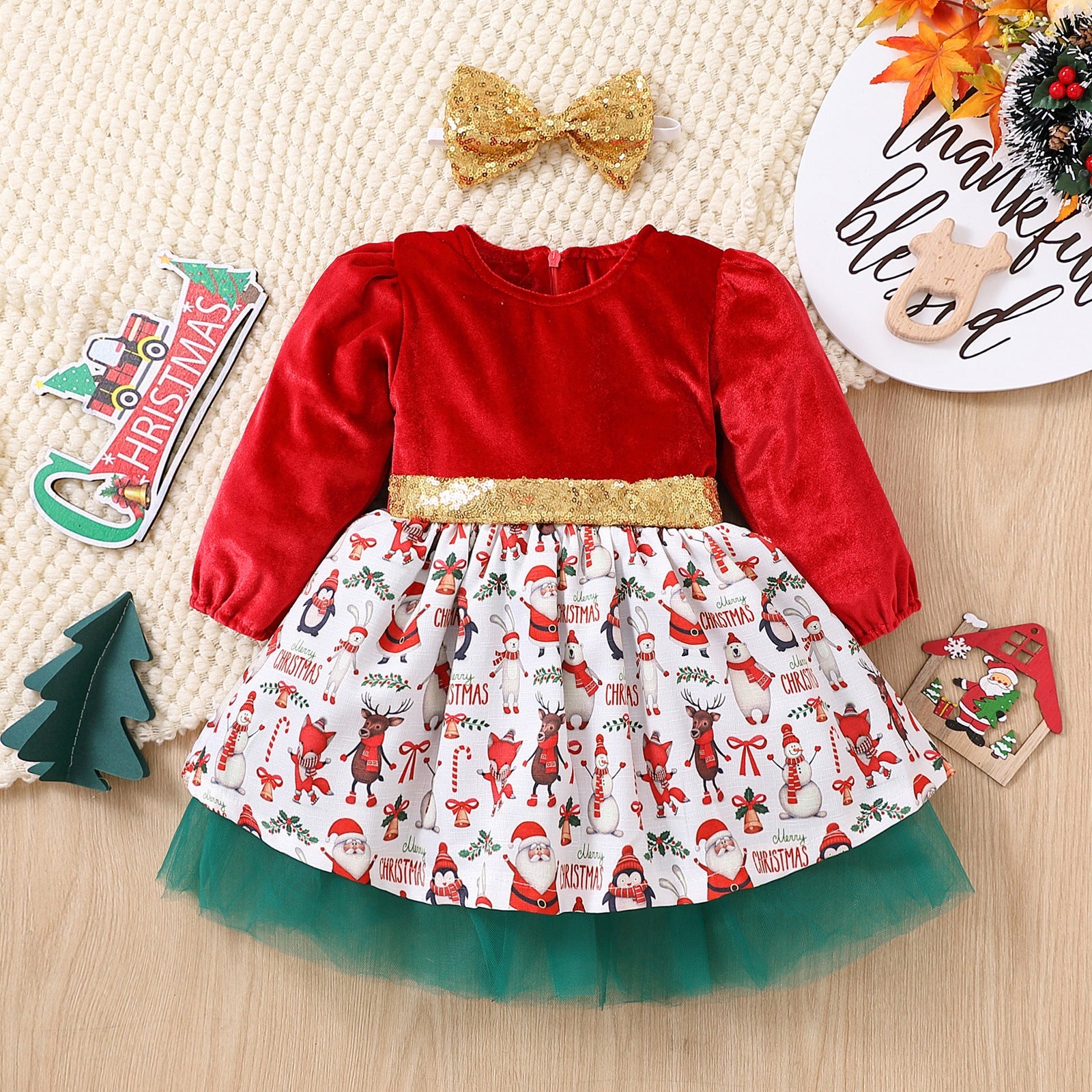 1-5 Years Christmas Winter Girls dress Red3 21 0 - Tophatter Daily Deals