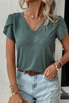 V-Neck Petal Sleeve T-Shirt Teal S Women's T-Shirts - Tophatter Daily Deals