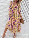 Cutout Printed V-Neck Balloon Sleeve Dress Casual Dresses - Tophatter Daily Deals