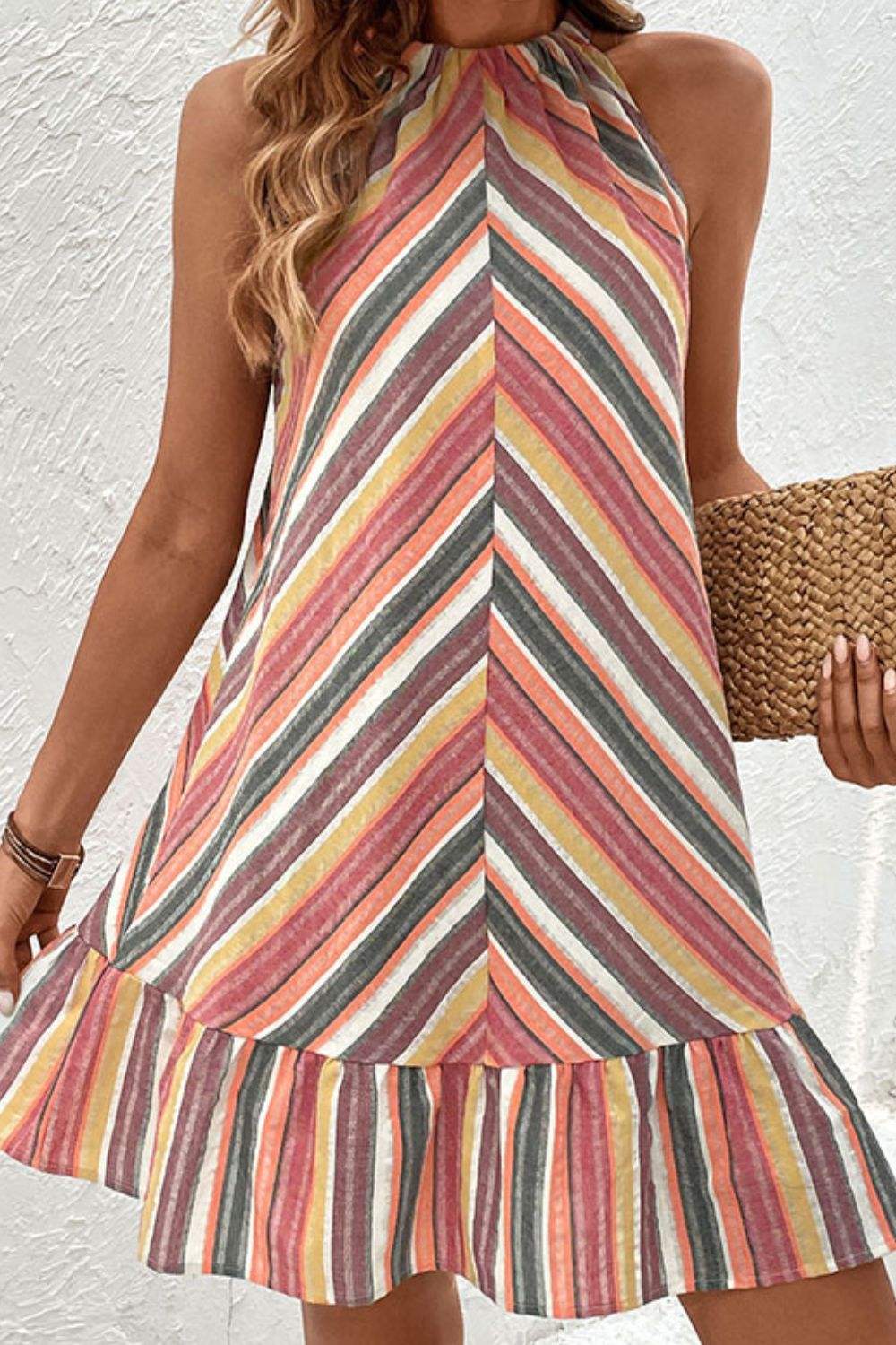 Striped Round Neck Sleeveless Mini Dress Casual Dresses - Tophatter Daily Deals