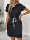 Tied Round Neck Short Sleeve Mini Dress Casual Dresses - Tophatter Daily Deals