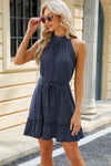 Ruched Grecian Neck Tie Waist Mini Dress Casual Dresses - Tophatter Daily Deals