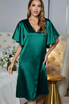 Satin Flutter Sleeve Side Slit V-Neck Night Dress Sleep Dresses - Tophatter Daily Deals