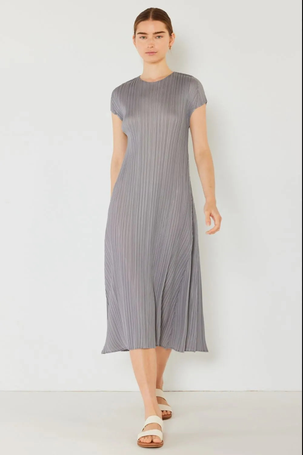 Marina West Swim Pleated Cap Sleeve A-Line Dress Gray Casual Dresses - Tophatter Daily Deals