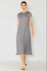 Marina West Swim Pleated Cap Sleeve A-Line Dress Gray Casual Dresses - Tophatter Daily Deals