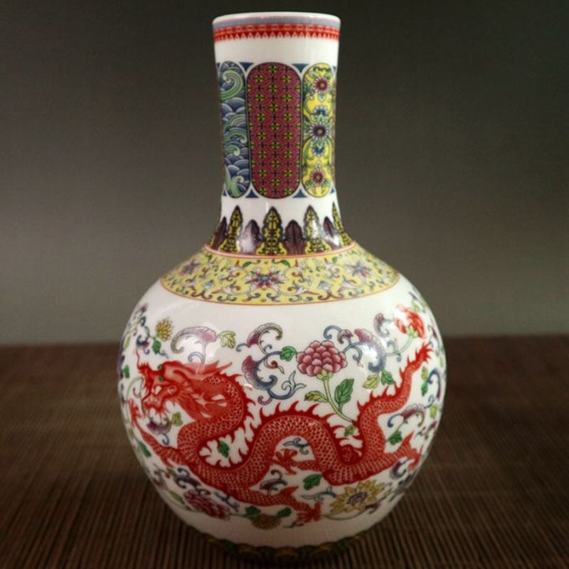 Antique Old Dragon And Phoenix Pattern Ceramic Crafts Vase Ornaments Celestial bottle 0 - Tophatter Daily Deals