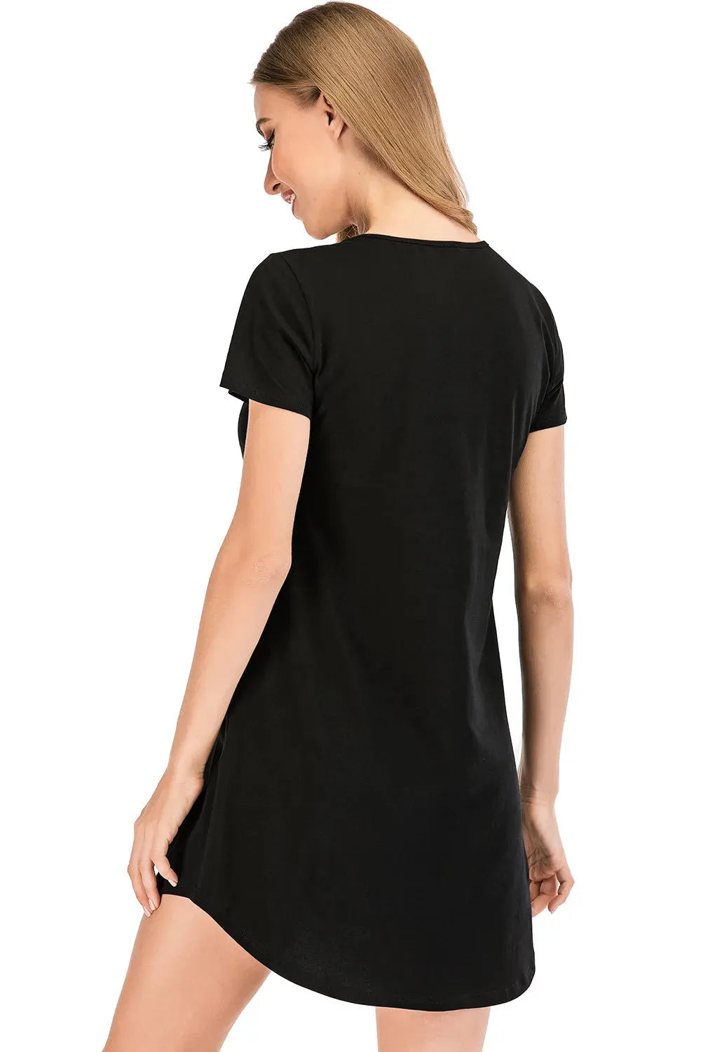 Graphic Round Neck Short Sleeve Lounge Dress Sleep Dresses - Tophatter Daily Deals