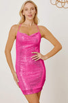 Sequin Spaghetti Strap Mini Wrap Dress Hot Pink Cocktail Dresses - Tophatter Daily Deals