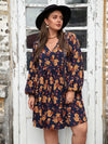 Plus Size Floral V-Neck Balloon Sleeve Dress Casual Dresses - Tophatter Daily Deals