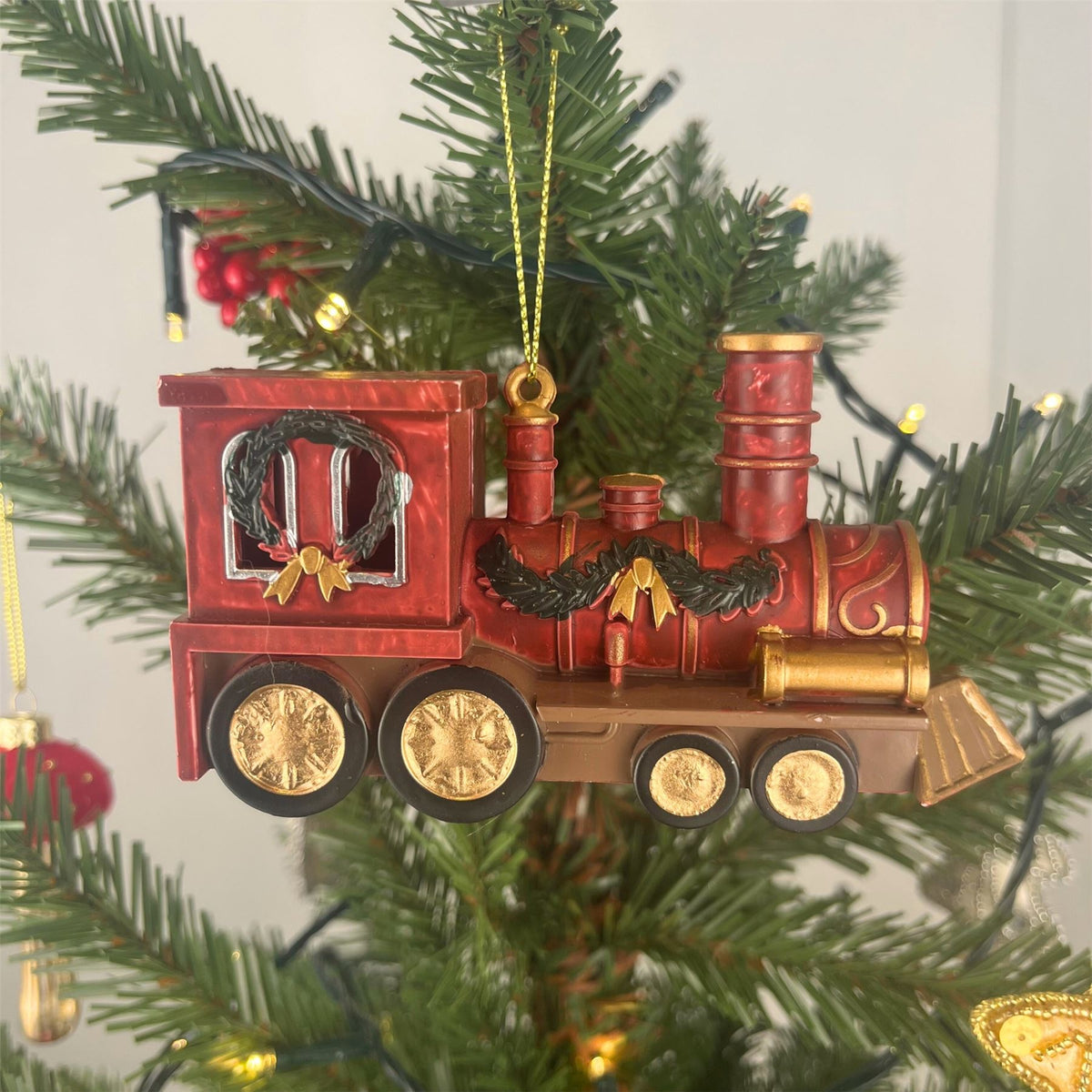 Red Train Christmas Bauble | Christmas Express Steam Train Tree Ornament - 12cm Baubles - Tophatter Daily Deals