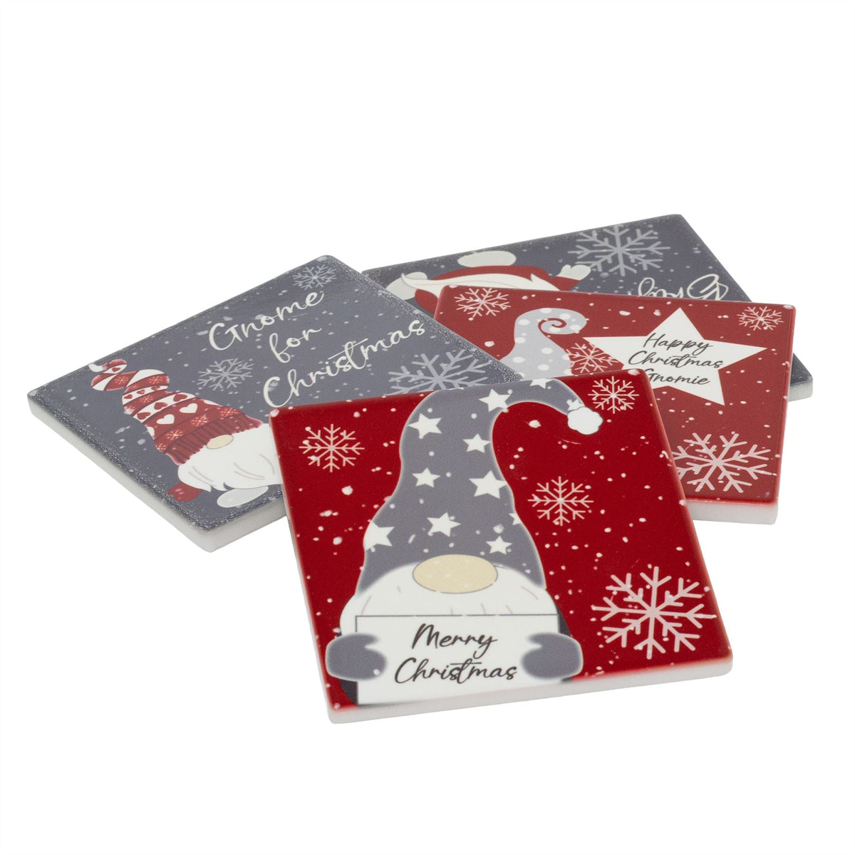 Set of 4 Fun Christmas Gonk Coasters | Square Ceramic Drinks Coasters - 10cm Coaster - Tophatter Daily Deals