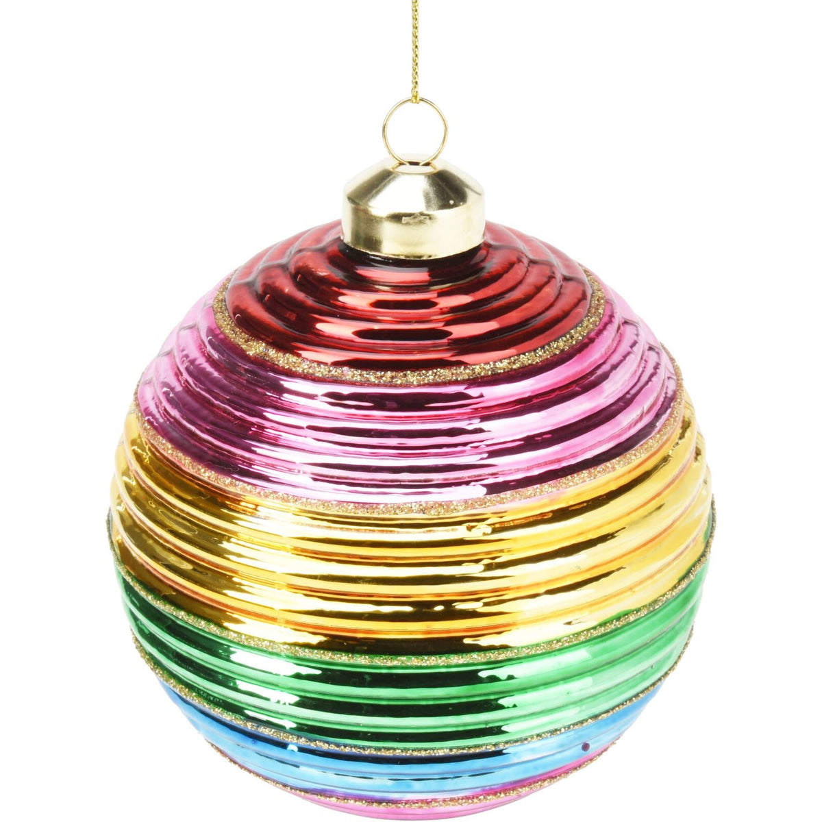 Large Rainbow Christmas Bauble | Multicoloured Christmas Tree Ornament - 10cm Baubles - Tophatter Daily Deals