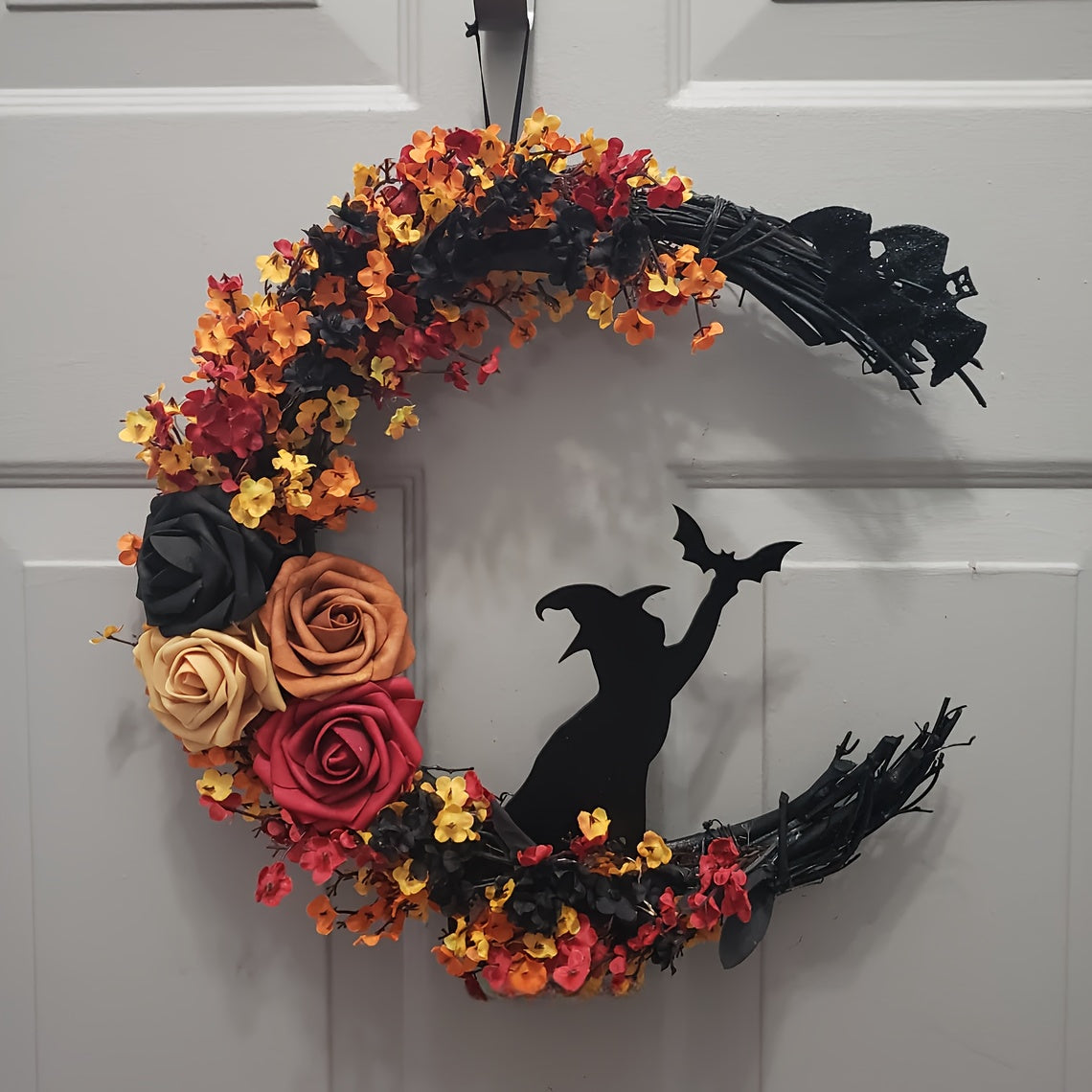 Gothic Halloween Wreath Witch Cat Moon Decor Occasions > Christmas > Christmas Wreaths & Garlands - Tophatter Daily Deals