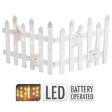 White Wooden LED Light Up Snow Topped Glitter Christmas Tree Fence | Snow Capped Picket Fence For Christmas Tree | White Wooden Christmas Tree Skirt Picket Fence Border - 100 x 40cm Tree Skirt - Tophatter Daily Deals