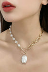 Half Pearl Half Chain Toggle Clasp Necklace Necklaces - Tophatter Daily Deals