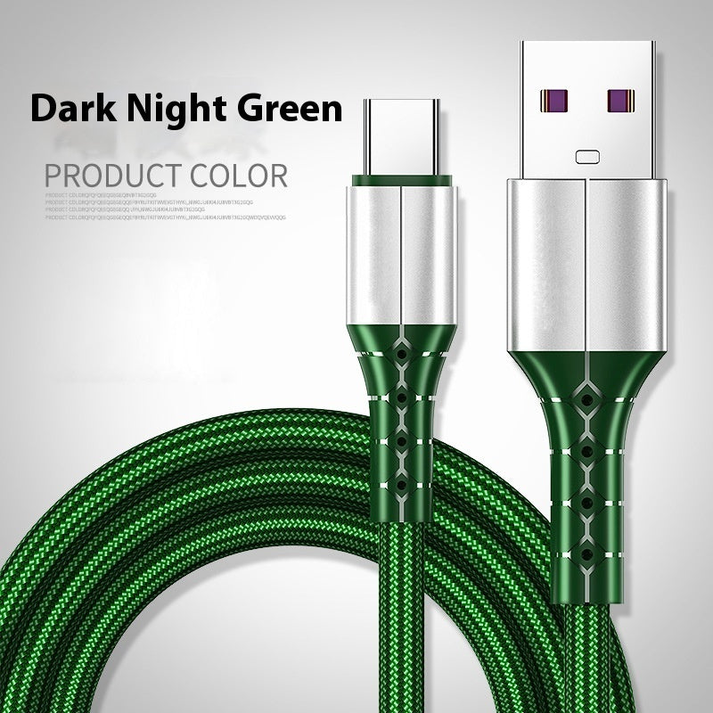 Android TYPE-C Super Fast Charge 5A Nylon Braided Mobile Phone Charging Cable Green 0 - Tophatter Daily Deals