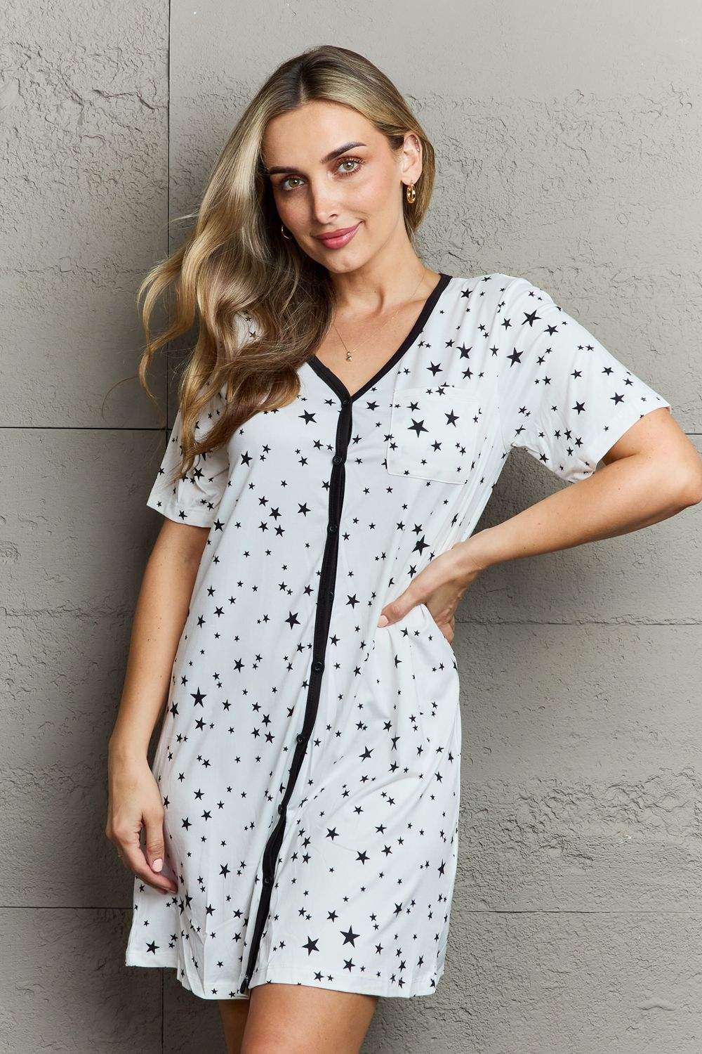 MOON NITE Quilted Quivers Button Down Sleepwear Dress White Sleep Dresses - Tophatter Daily Deals