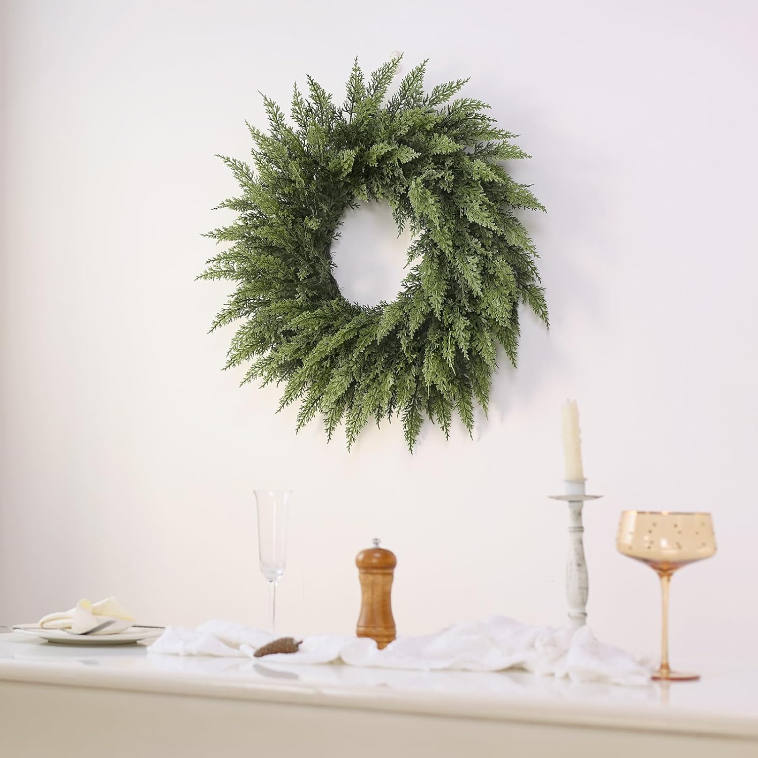 Real Touch Artificial Cedar Wreath Wall Hanging Christmas - Tophatter Daily Deals